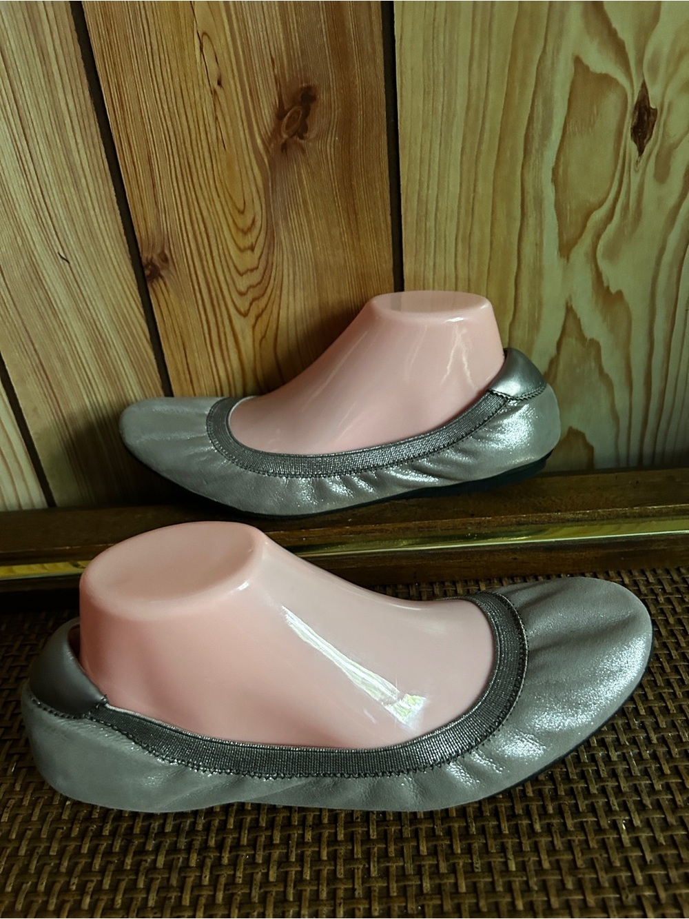 Lands’end Women’s Ballet Silver Metallic Leather Flats 9,5D Shoes